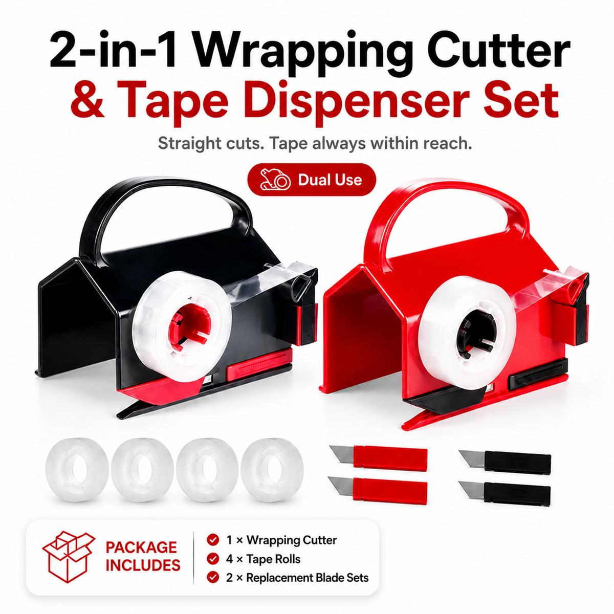 🎁 2-in-1 Wrapping Cutter & Tape Dispenser