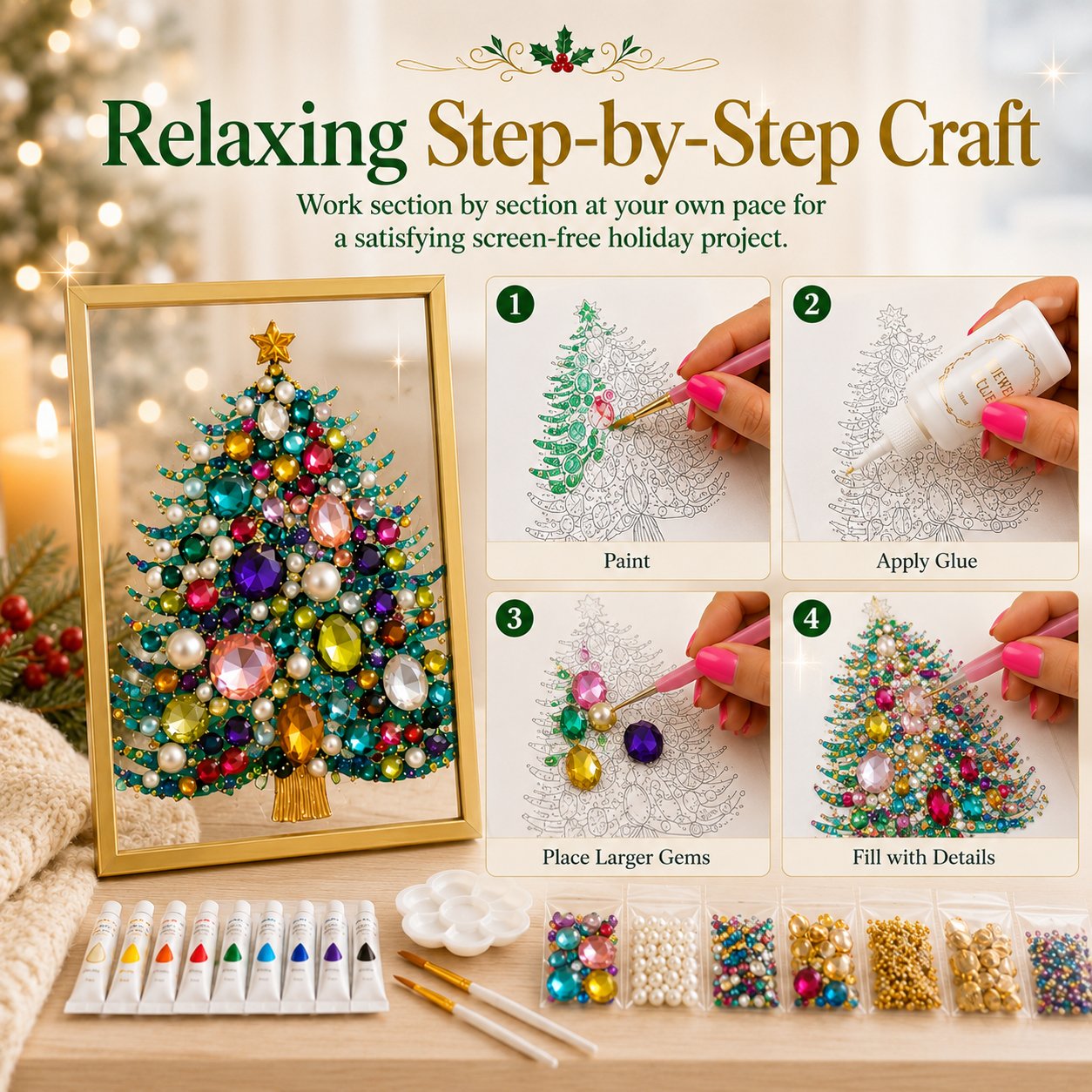 🔥 LAST DAY 49% OFF – 🎄 DIY Jeweled Christmas Tree Art Kit 💎✨