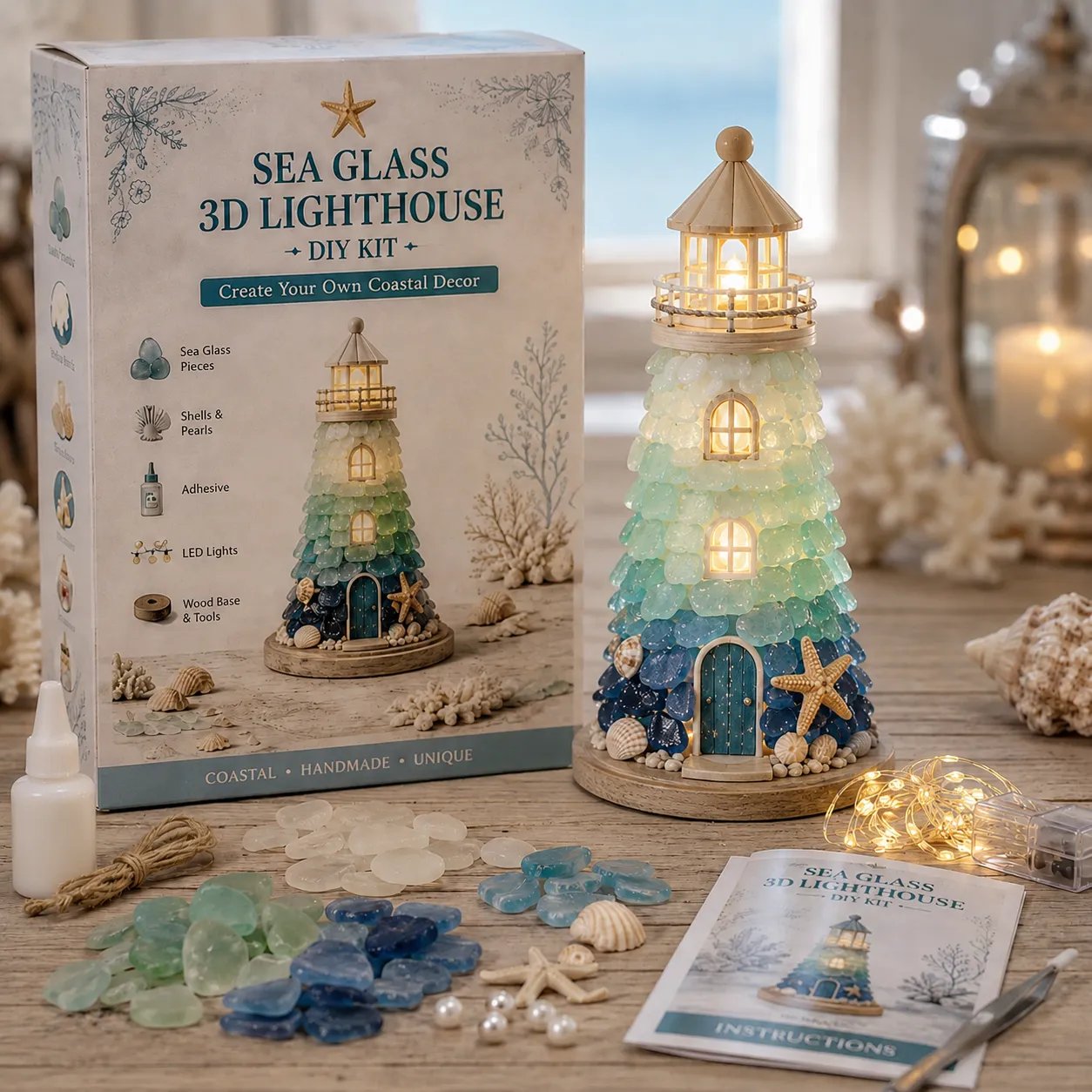 ⏳ Last Day 49% OFF – 🌊 Beginner-Friendly DIY Lighted Sea Glass💕