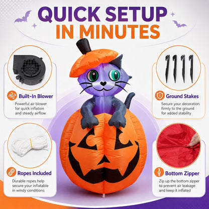 Giant Halloween Pumpkin Cat Inflatable Yard Decoration