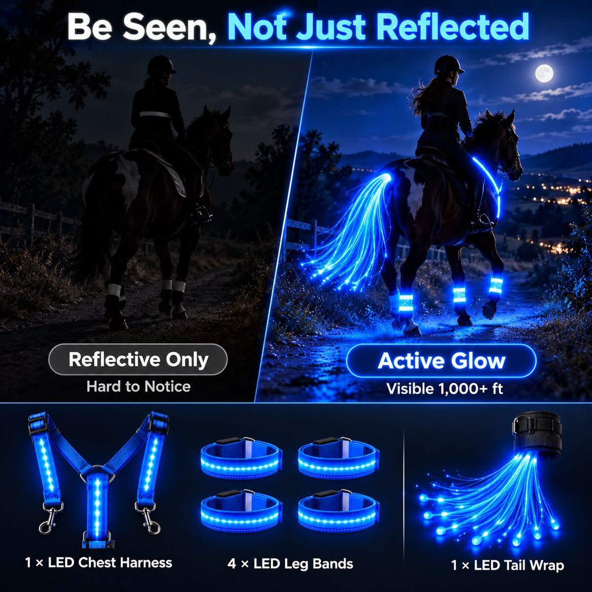 🎃Halloween Deal 50% OFF! 360° Illuminated Horse Harness & Glow Kit 🐎✨