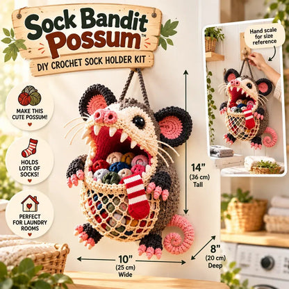 🧦😂 Sock Gobblers™ – DIY Crochet Animal Sock Holder Kit | Funny Hanging Laundry Organizer & Creative Handmade Gift 🦈🐊