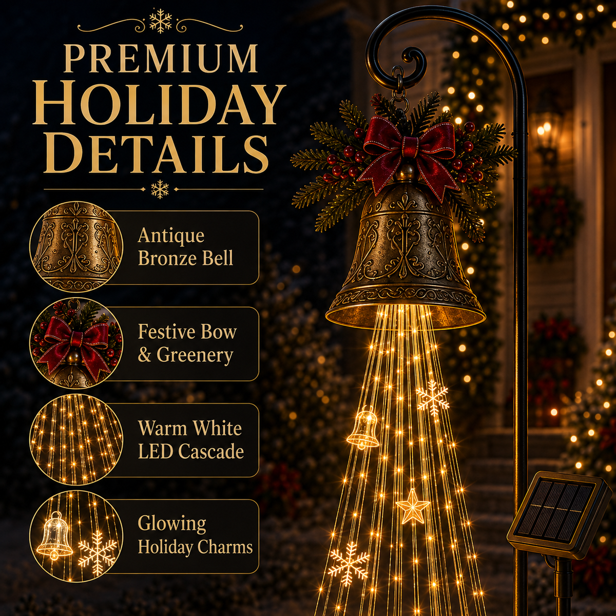 ✨✨Hot Sale 50% OFF🎄 Christmas Bell Cascade Solar Yard Light✨