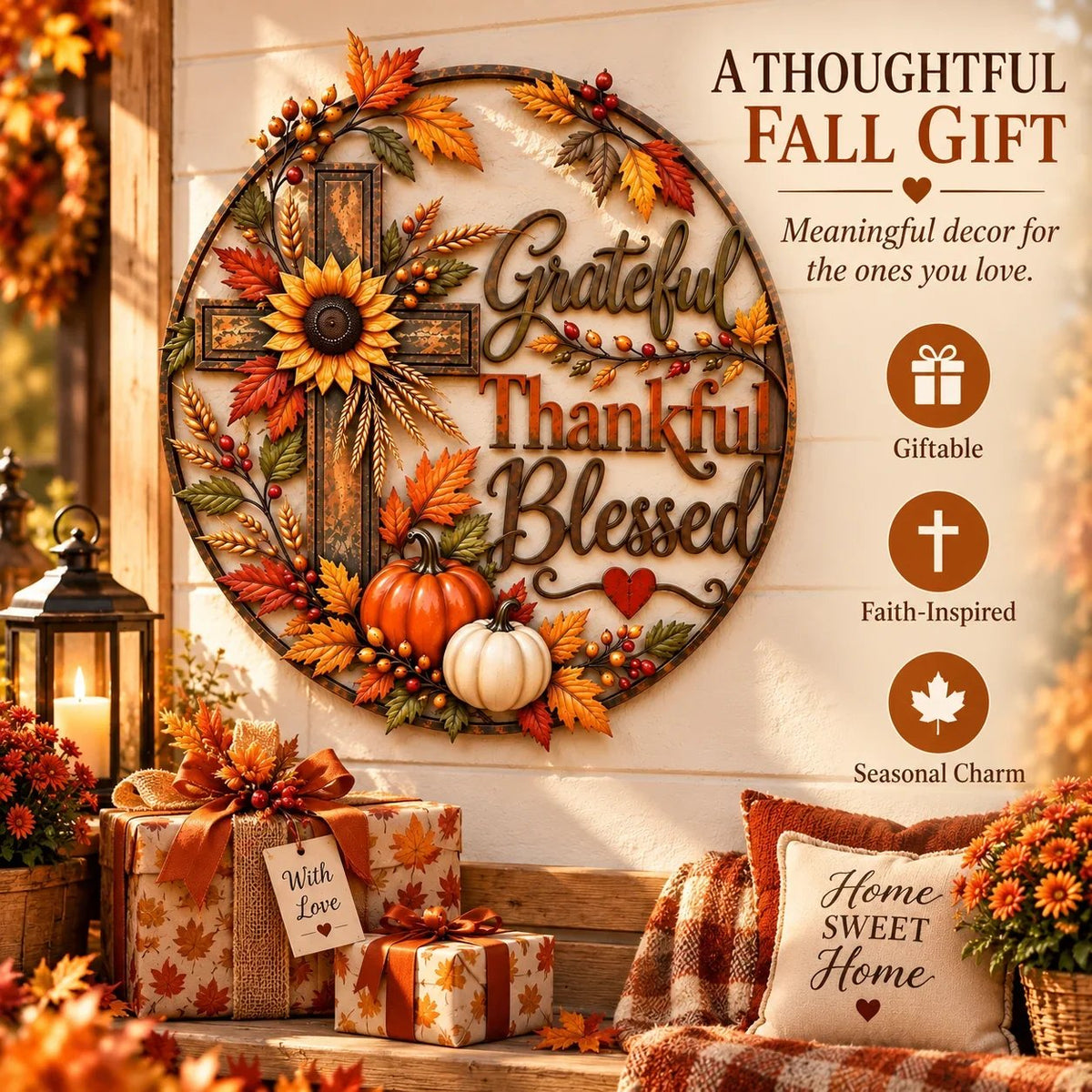 🎃Halloween Deal 50% OFF! 🍂 Grateful • Thankful • Blessed™ Fall Faith Wall Decor ✝️🌻