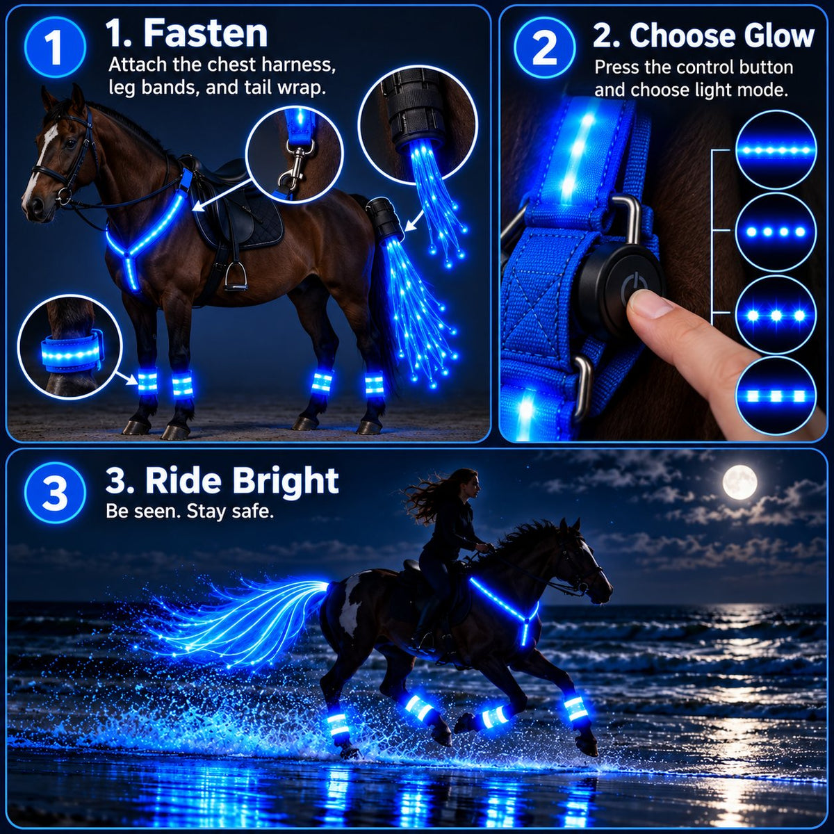 🎃Halloween Deal 50% OFF! 360° Illuminated Horse Harness & Glow Kit 🐎✨