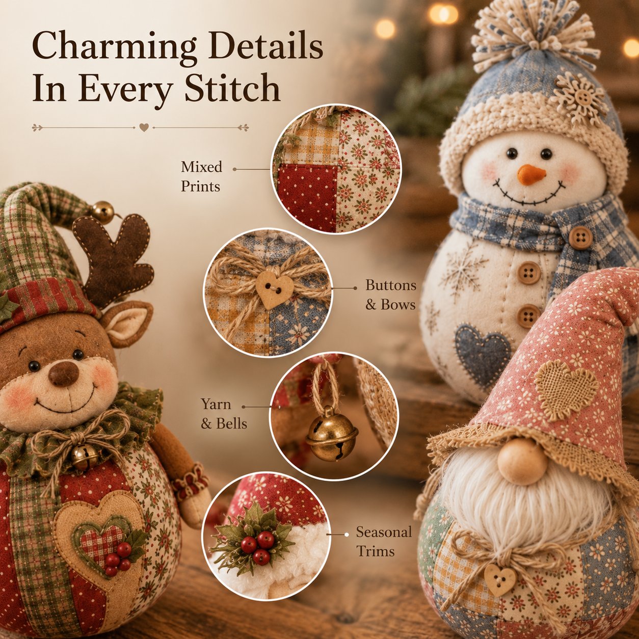 🔥Last Day 49% OFF - 🎄🎅Patchwork Fabric Doll DIY Kit | ✨Create a Cozy Handmade Character for Every Season!