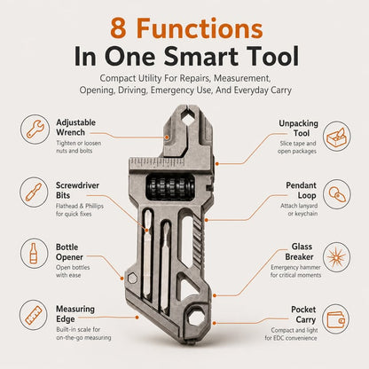 Titanium 8-in-1 Multi-Tool Keychain 8 essential tools in one pocket-sized keychain — ready to open, tighten, cut, and fix whatever the day throws at you.