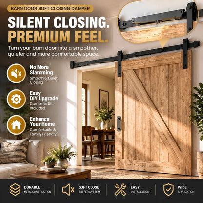 🚪 Barn Door Soft Close Kit – Hidden Anti-Slam Damper Hardware for 88–132 lb Flat Track Sliding Doors
