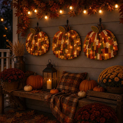 🎃Handmade Patchwork Pumpkin Door Hanger - Rustic Fall & Thanksgiving Home Decor🍂