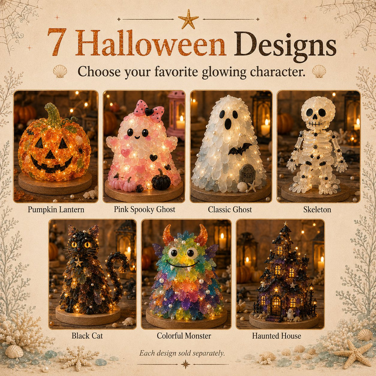 🔥😍 Last Day 49% OFF – 🎃 Beginner-Friendly DIY Lighted Sea Glass Halloween Character Kit Collection💕