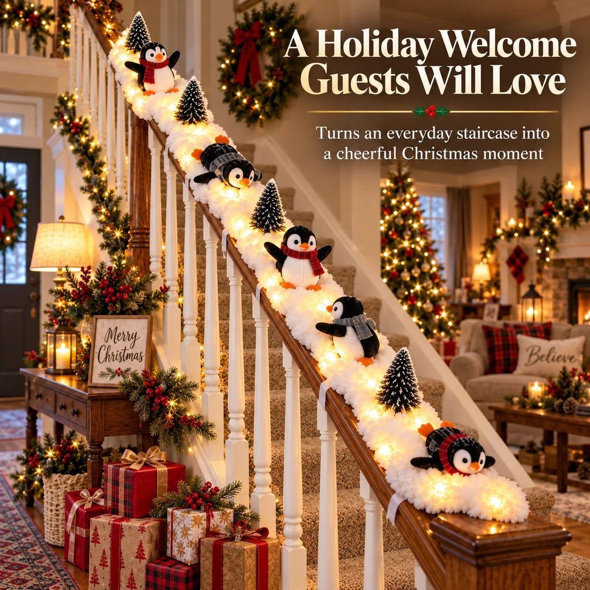 🐧 Penguin Christmas Stair Snow Decor | A Cozy Penguin Christmas Story ✨