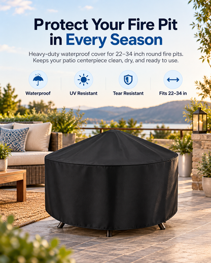 420D Round Fire Pit Cover for Firepit, Heavy Duty Outdoor Patio Fireplace Covers - Waterproof Dustproof Anti UV and Tear Resistant