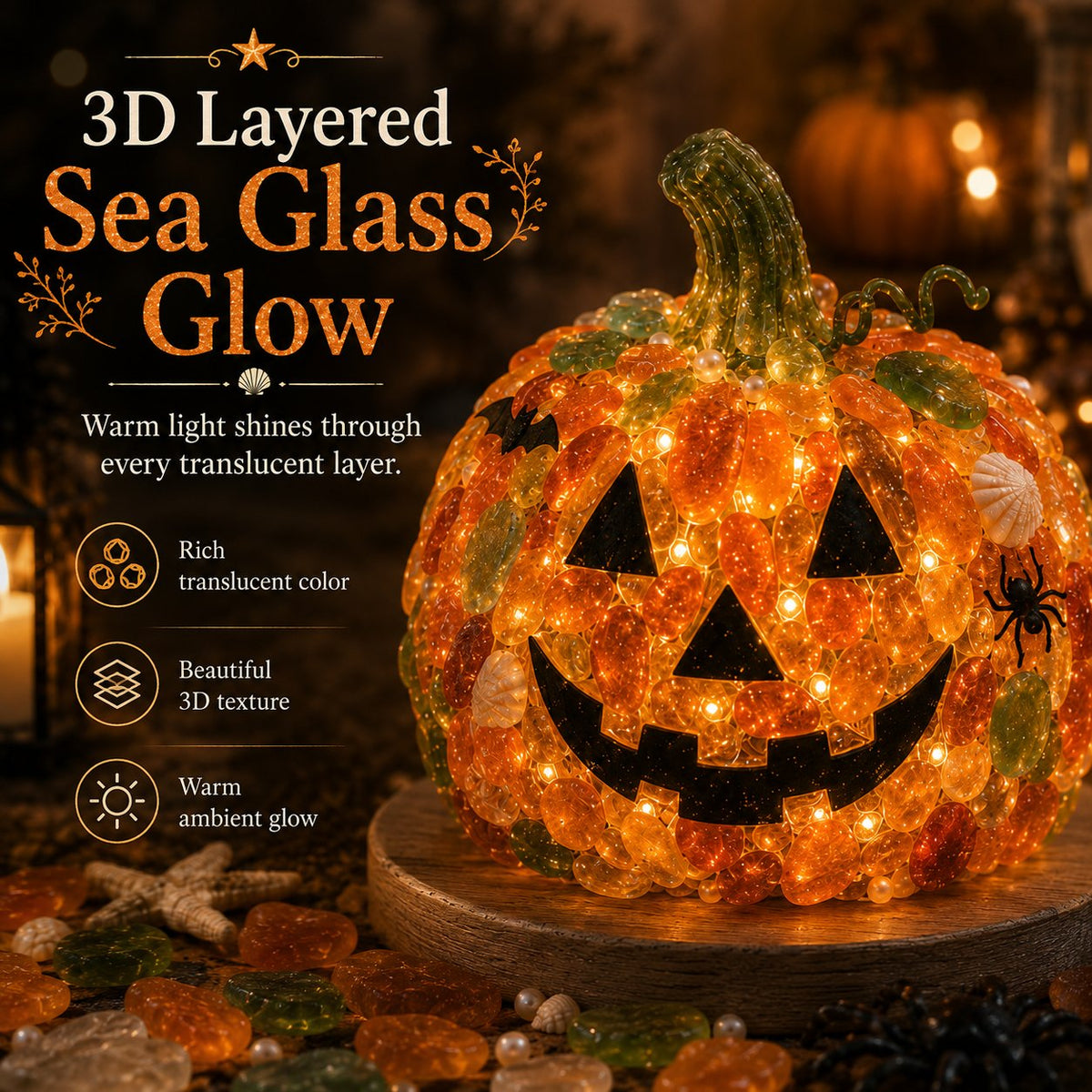 🔥😍 Last Day 49% OFF – 🎃 Beginner-Friendly DIY Lighted Sea Glass Halloween Character Kit Collection💕
