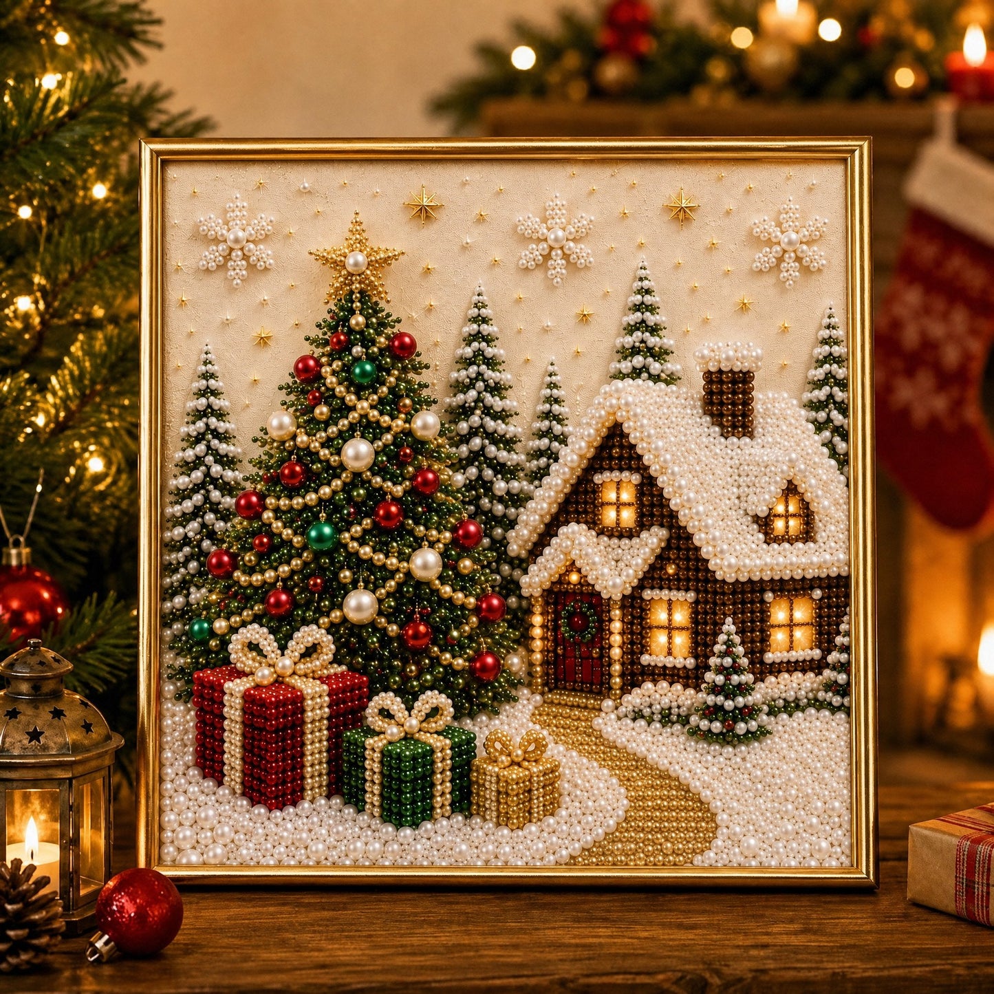🎄Relaxing & Beginner-Friendly🎅 Premium 3D Pearl Christmas Wall Art Kit ⛄️❄️
