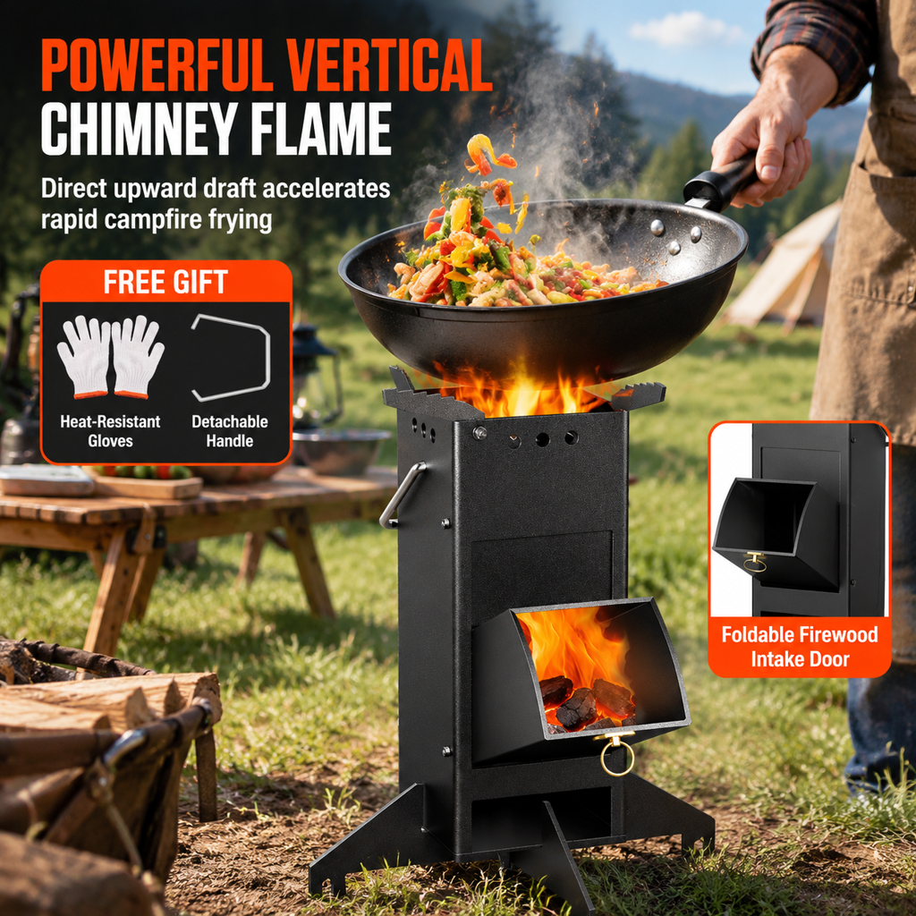 Portable Folding Wood Burning Rocket Stove for Outdoor Camping Picnic Cooking and Heating