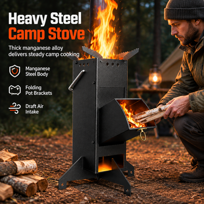 Portable Folding Wood Burning Rocket Stove for Outdoor Camping Picnic Cooking and Heating