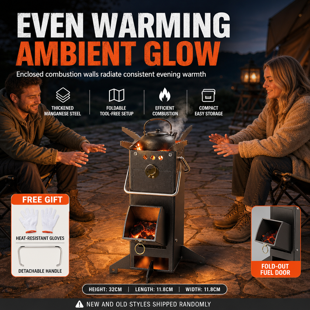 Portable Folding Wood Burning Rocket Stove for Outdoor Camping Picnic Cooking and Heating