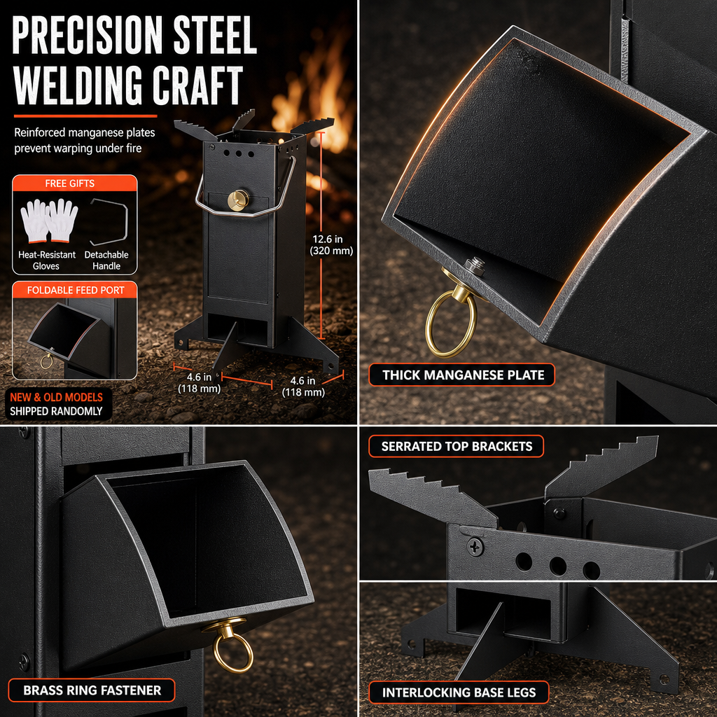 Portable Folding Wood Burning Rocket Stove for Outdoor Camping Picnic Cooking and Heating