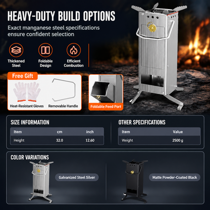 Portable Folding Wood Burning Rocket Stove for Outdoor Camping Picnic Cooking and Heating