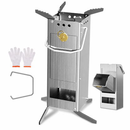 Portable Folding Wood Burning Rocket Stove for Outdoor Camping Picnic Cooking and Heating