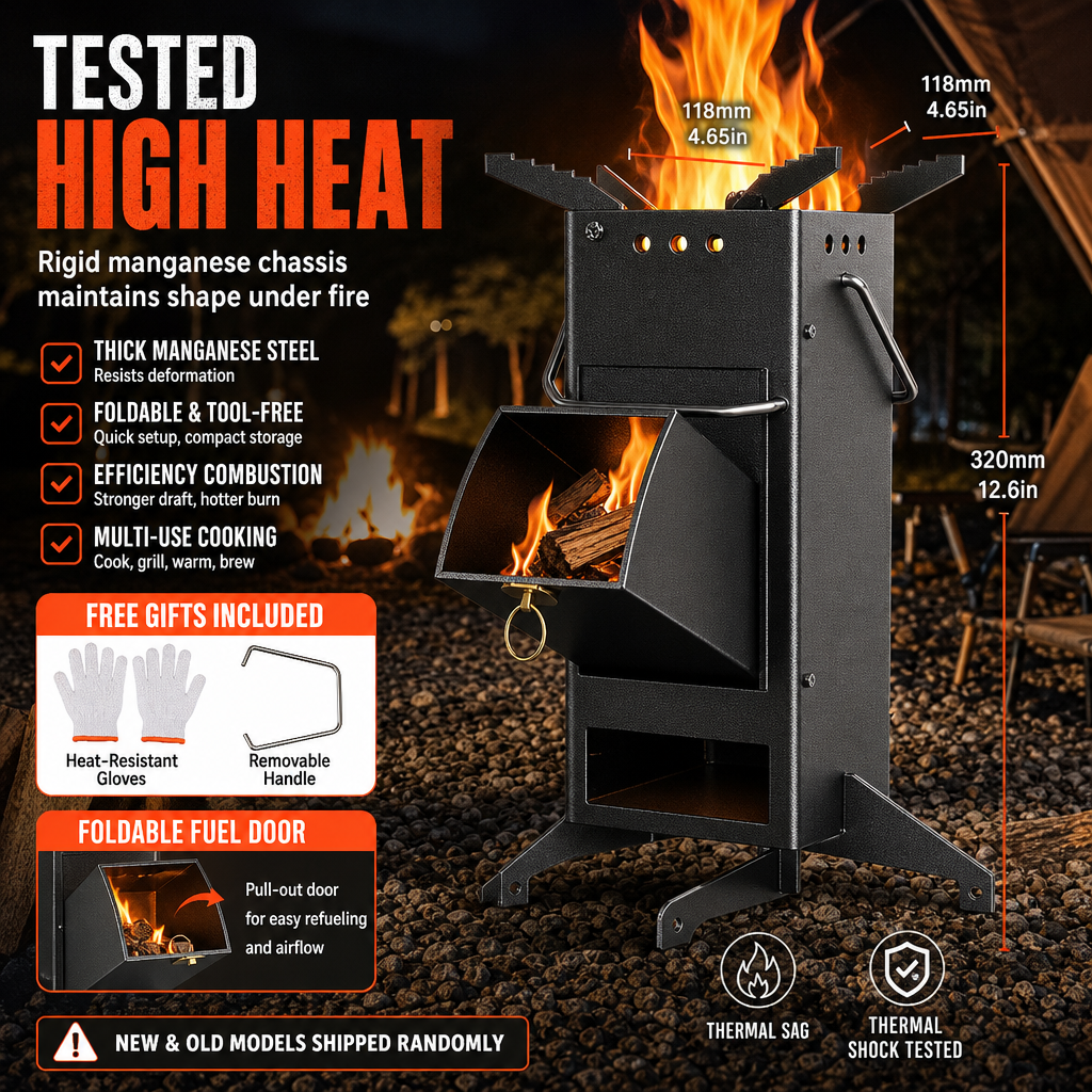 Portable Folding Wood Burning Rocket Stove for Outdoor Camping Picnic Cooking and Heating