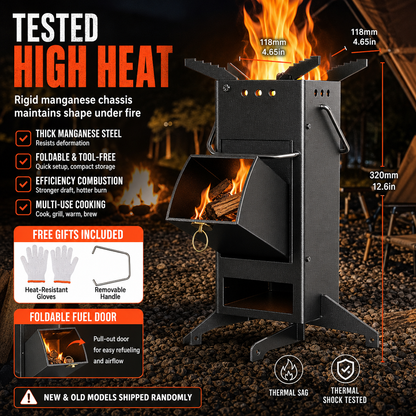 Portable Folding Wood Burning Rocket Stove for Outdoor Camping Picnic Cooking and Heating